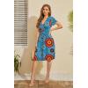 imageWEACZZY Womens Summer Short Sleeve Casual Dresses VNeck Floral Party Dress with PocketsMix Blue