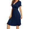 imageWEACZZY Womens Summer Short Sleeve Casual Dresses VNeck Floral Party Dress with PocketsNavy Blue