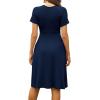 imageWEACZZY Womens Summer Short Sleeve Casual Dresses VNeck Floral Party Dress with PocketsNavy Blue
