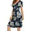 imageWEACZZY Womens Summer Short Sleeve Casual Dresses VNeck Floral Party Dress with PocketsNavy Flower