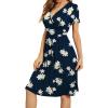 imageWEACZZY Womens Summer Short Sleeve Casual Dresses VNeck Floral Party Dress with PocketsNavy Lily