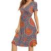 imageWEACZZY Womens Summer Short Sleeve Casual Dresses VNeck Floral Party Dress with PocketsPeacock Blue
