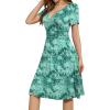 imageWEACZZY Womens Summer Short Sleeve Casual Dresses VNeck Floral Party Dress with PocketsSilhouette Green