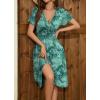 imageWEACZZY Womens Summer Short Sleeve Casual Dresses VNeck Floral Party Dress with PocketsSilhouette Green