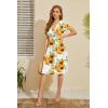 imageWEACZZY Womens Summer Short Sleeve Casual Dresses VNeck Floral Party Dress with PocketsSunflower White