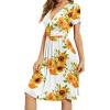 imageWEACZZY Womens Summer Short Sleeve Casual Dresses VNeck Floral Party Dress with PocketsSunflower White