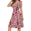 imageWEACZZY Womens Summer Short Sleeve Casual Dresses VNeck Floral Party Dress with PocketsTulip Floral Pink