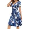 imageWEACZZY Womens Summer Short Sleeve Casual Dresses VNeck Floral Party Dress with PocketsWaterlily Blue