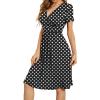 imageWEACZZY Womens Summer Short Sleeve Casual Dresses VNeck Floral Party Dress with PocketsWhite Dot Black