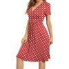imageWEACZZY Womens Summer Short Sleeve Casual Dresses VNeck Floral Party Dress with PocketsWhite Dot Red