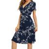 imageWEACZZY Womens Summer Short Sleeve Casual Dresses VNeck Floral Party Dress with PocketsWhite Flower