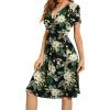 imageWEACZZY Womens Summer Short Sleeve Casual Dresses VNeck Floral Party Dress with PocketsYellow Green Leaf