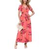 imageWEACZZY 2025 Summer Long Dresses for Women Wrap Empire Pleated Waist V Neck Short Sleeve Elegant Maxi Dress with PocketsSugar Pink