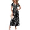 imageWEACZZY 2025 Summer Long Dresses for Women Wrap Empire Pleated Waist V Neck Short Sleeve Elegant Maxi Dress with PocketsWhite Black