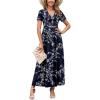 imageWEACZZY 2025 Summer Long Dresses for Women Wrap Empire Pleated Waist V Neck Short Sleeve Elegant Maxi Dress with PocketsWhite Navy