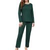 imageWEACZZY Knit Lounge Sets for Women 2 Piece Cozy Long Sleeve Top and Wide Leg Pants Set Waffle Pajamas OutfitsDark GreenMedium