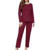 imageWEACZZY Pajamas Womens Waffle Knit Sleepwear Long Sleeve Top with Pants Casual Pjs LoungewearWine RedXLarge
