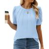imageWEACZZY Summer Tops for Women 2024 Casual Classic Fit Pleated Crew Neck Puff Short Sleeve Tunic TShirts Clothes Light Blue L
