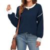 imageWEACZZY Womens 2024 Fall Fashion Crew Neck Long Sleeve Oversized Color Block Sweaters Ribbed Knit Side Slit Pullover TopsNavy Blue
