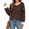 imageWEACZZY Womens 2024 Fall Fashion Crew Neck Long Sleeve Oversized Color Block Sweaters Ribbed Knit Side Slit Pullover TopsNut