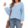 imageWEACZZY Womens 2024 Fall Fashion Crew Neck Long Sleeve Oversized Color Block Sweaters Ribbed Knit Side Slit Pullover TopsSky Blue