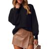imageWEACZZY Womens 2025 Fall Fashion Casual Sweaters Mock Neck Long Lantern Sleeve Lightweight Knit Pullover Sweater Tops01black