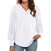 imageWEACZZY Womens 2025 Fall Fashion Long Puff Sleeve Tops Dressy Casual Button V Neck Smocked Cuffs Cute Blouse Shirt TunicWhite