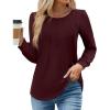 imageWEACZZY Womens Blouses Long Sleeve Tunic Tops Pleated Dressy Business Casual Crew Neck Shirts Fashion Outfits 2025Wine Red