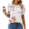 imageWEACZZY Womens Puff Short Sleeve Tops Dressy Casual Crew Neck Pleated T Shirts Cute Blouse Tunic Top Fashion Clothes 2025Floral White