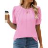 imageWEACZZY Womens Puff Short Sleeve Tops Dressy Casual Crew Neck Pleated T Shirts Cute Blouse Tunic Top Fashion Clothes 2025Pink