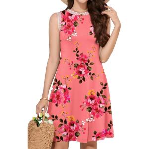 imageWEACZZY 2025 Summer Dresses for Women Casual Loose Fit Beach Vacation Sundress Sleeveless Crewneck Tank Dress with PocketsSugar Pink