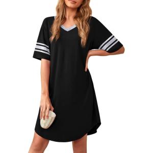 imageWEACZZY Nightgowns for Women Soft Sleep Shirt V Neck Short Sleeve Loungewear Loose Comfy NightShirtsBlack