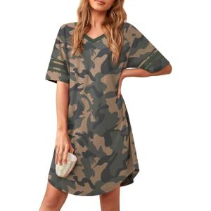 imageWEACZZY Nightgowns for Women Soft Sleep Shirt V Neck Short Sleeve Loungewear Loose Comfy NightShirtsCamo Green
