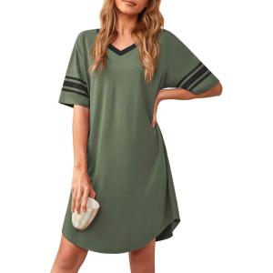 imageWEACZZY Nightgowns for Women Soft Sleep Shirt V Neck Short Sleeve Loungewear Loose Comfy NightShirtsDark Green