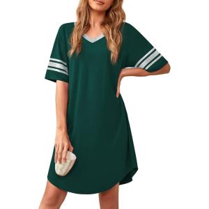 imageWEACZZY Nightgowns for Women Soft Sleep Shirt V Neck Short Sleeve Loungewear Loose Comfy NightShirtsDeep Green