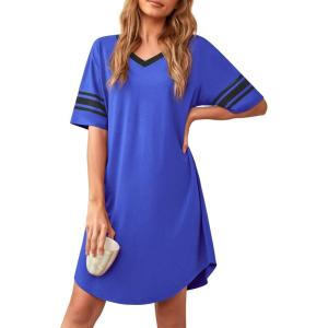 imageWEACZZY Nightgowns for Women Soft Sleep Shirt V Neck Short Sleeve Loungewear Loose Comfy NightShirtsRoyal Blue