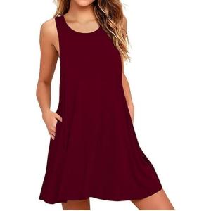 imageWEACZZY Women Summer Casual Swing T Shirt Dresses Beach Cover up Loose DressA Wine Red