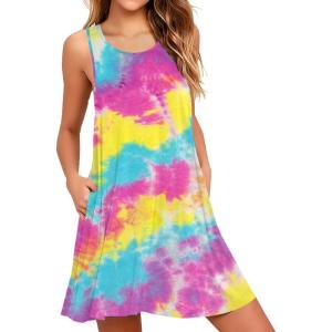 imageWEACZZY Women Summer Casual Swing T Shirt Dresses Beach Cover up Loose DressColorful Yellow