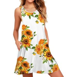 imageWEACZZY Women Summer Casual Swing T Shirt Dresses Beach Cover up Loose DressSunflower White