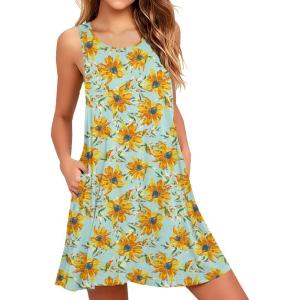 imageWEACZZY Women Summer Casual Swing T Shirt Dresses Beach Cover up Loose DressYellow Sunflower
