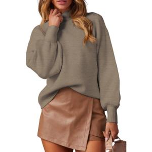 imageWEACZZY Womens 2025 Fall Fashion Casual Sweaters Mock Neck Long Lantern Sleeve Lightweight Knit Pullover Sweater Tops04camel