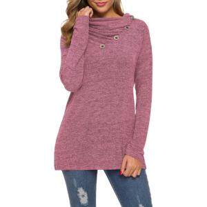 imageWEACZZY Womens Long Sleeve Shirts Button Cowl Neck Casual Loose Tunic Tops Blouse Dressy Fall Fashion 202502 Purple