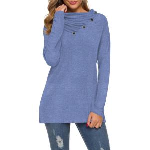 imageWEACZZY Womens Long Sleeve Shirts Button Cowl Neck Casual Loose Tunic Tops Blouse Dressy Fall Fashion 202503 Blue