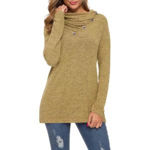 imageWEACZZY Womens Long Sleeve Shirts Button Cowl Neck Casual Loose Tunic Tops Blouse Dressy Fall Fashion 202505 Yellow