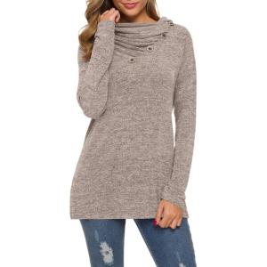 imageWEACZZY Womens Long Sleeve Shirts Button Cowl Neck Casual Loose Tunic Tops Blouse Dressy Fall Fashion 202508 Brown