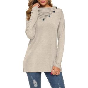 imageWEACZZY Womens Long Sleeve Shirts Button Cowl Neck Casual Loose Tunic Tops Blouse Dressy Fall Fashion 2025Beige