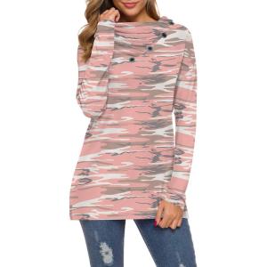 imageWEACZZY Womens Long Sleeve Shirts Button Cowl Neck Casual Loose Tunic Tops Blouse Dressy Fall Fashion 2025Camo Pink