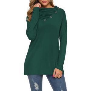imageWEACZZY Womens Long Sleeve Shirts Button Cowl Neck Casual Loose Tunic Tops Blouse Dressy Fall Fashion 2025Dark Green