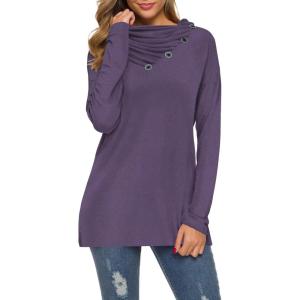 imageWEACZZY Womens Long Sleeve Shirts Button Cowl Neck Casual Loose Tunic Tops Blouse Dressy Fall Fashion 2025Dark Purple