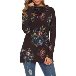 imageWEACZZY Womens Long Sleeve Shirts Button Cowl Neck Casual Loose Tunic Tops Blouse Dressy Fall Fashion 2025Floral Blue Flower
